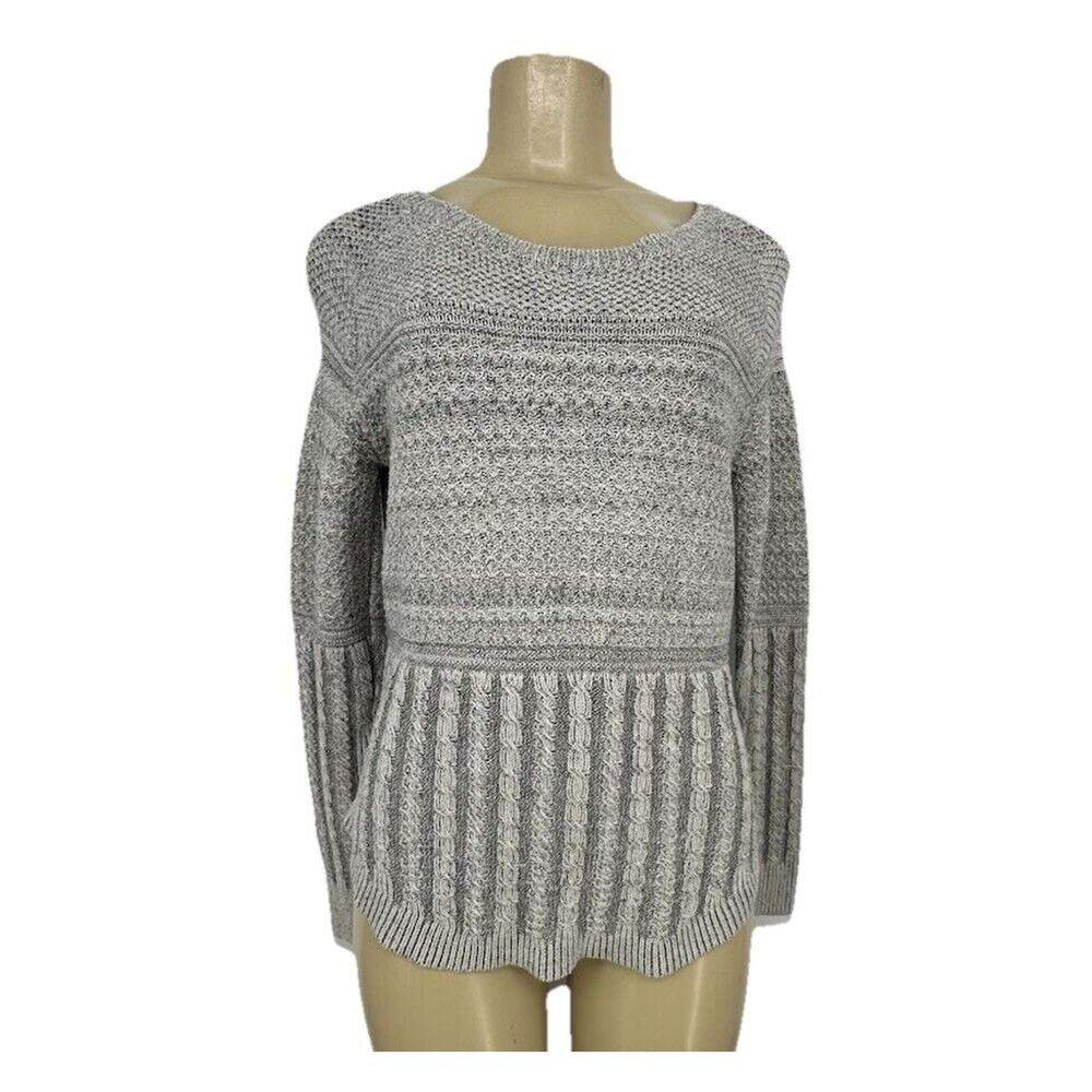 Athleta Small Women Borealis Cable Knit Sweater Wool Blend Pullover Grey R1